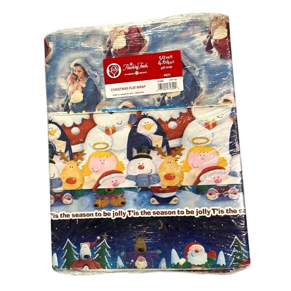 Christmas Flat Wrap 50 Sq Ft Set By American Greetings - Picture 1 of 5